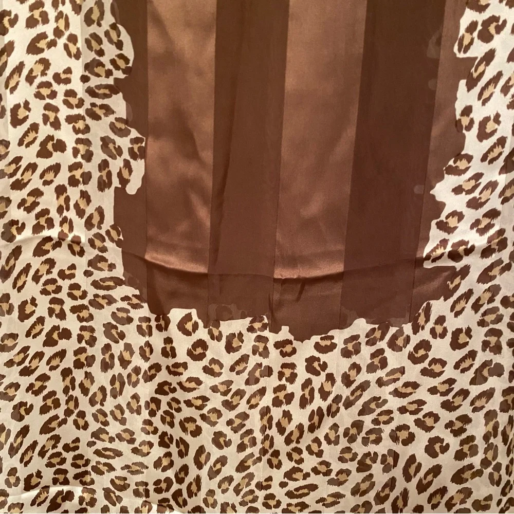 DONCASTER SCARF BROWN WHITE ANIMAL PRINT SILK LONG RECTANGLE ACCESSORY